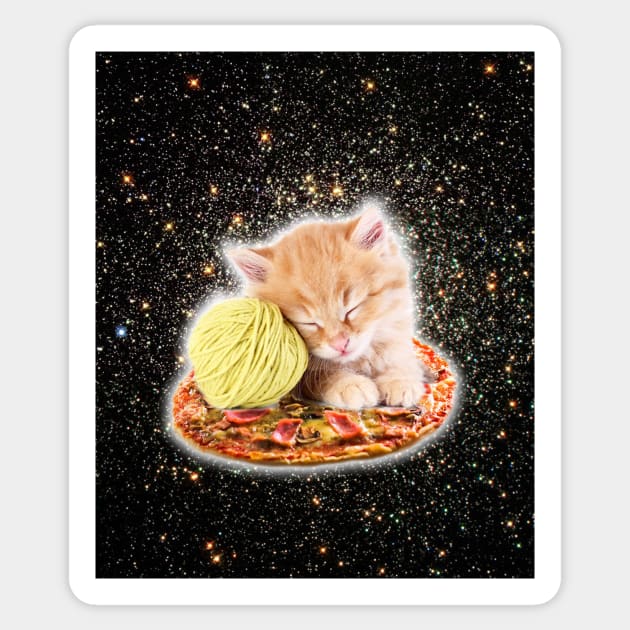 Galaxy Kitty Cat Riding Pizza In Space Sticker by Random Galaxy